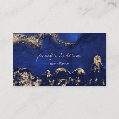 Watercolor Blue  Gold Marble Business Card