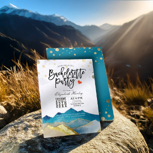 Watercolor Blue Gold Mountains Bachelorette Party Invitation