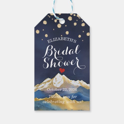 Watercolor Blue Gold Mountains Bridal Shower Favor Gift Tags