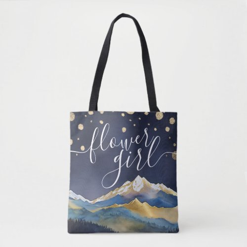Watercolor Blue Gold Mountains Wedding Flower Girl Tote Bag