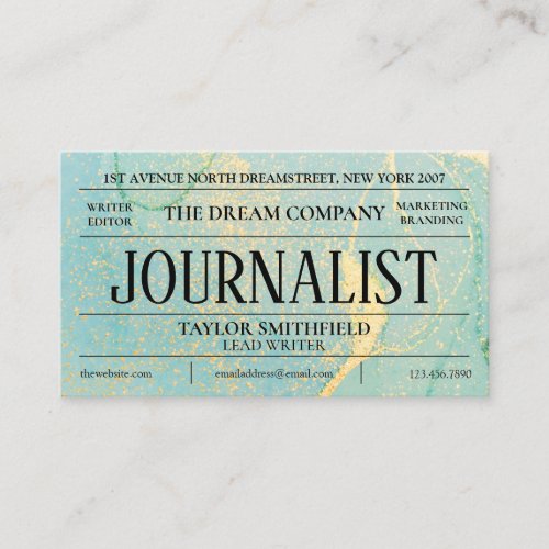 Watercolor Blue Gold Newspaper Vintage Business Ca Business Card