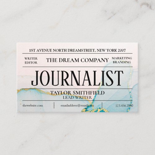 Watercolor Blue Gold Newspaper Vintage Business Card