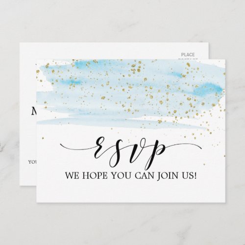 Watercolor Blue  Gold Song Request RSVP Postcard