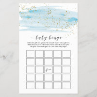 Watercolor Blue & Gold Sparkle Baby Bingo Game