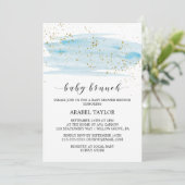 Watercolor Blue & Gold Sparkle Baby Brunch Invitation (Standing Front)