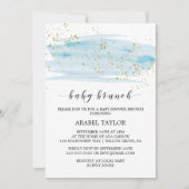 Watercolor Blue & Gold Sparkle Baby Brunch Invitation (Front)
