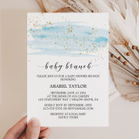 Watercolor Blue & Gold Sparkle Baby Brunch Invitation