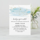 Watercolor Blue & Gold Sparkle Baby Sprinkle Invitation (Standing Front)