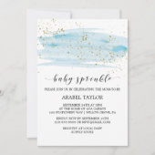 Watercolor Blue & Gold Sparkle Baby Sprinkle Invitation (Front)