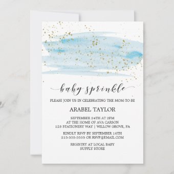 Watercolor Blue & Gold Sparkle Baby Sprinkle Invitation | Zazzle