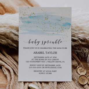 Watercolor Blue & Gold Sparkle Baby Sprinkle Invitation