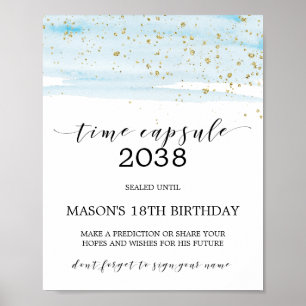 Watercolor Blue & Gold Sparkle Time Capsule Sign