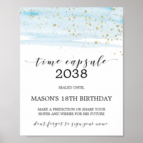 Watercolor Blue  Gold Sparkle Time Capsule Sign