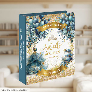 Watercolor Blue Gold Sweet Sixteen Keepsake Binder