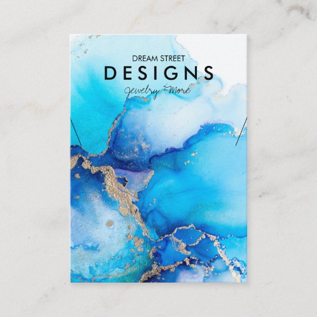Watercolor Blue Gold Trendy Necklace Display Card (Front)