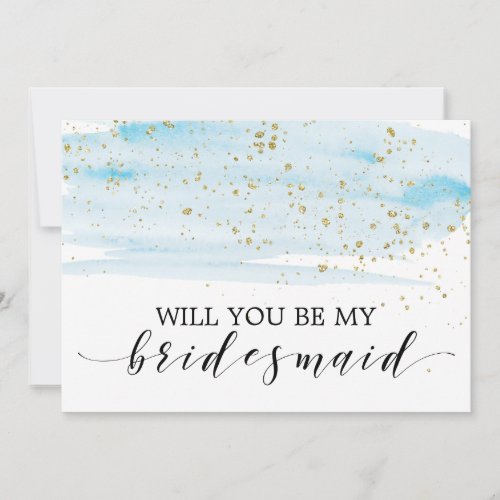 Watercolor Blue  Gold Will You Be My Bridesmaid Invitation