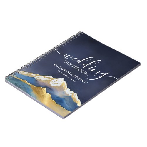 Watercolor Blue Golden Mountain Wedding Guestbook  Notebook