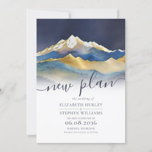Watercolor Blue Golden Mountains Wedding Postponed Save The Date