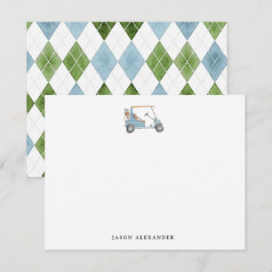 Watercolor Blue golf cart Golfer  Note Card