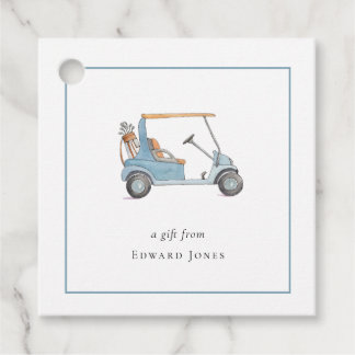 Watercolor Blue Golf Cart Golfers Favor Tags