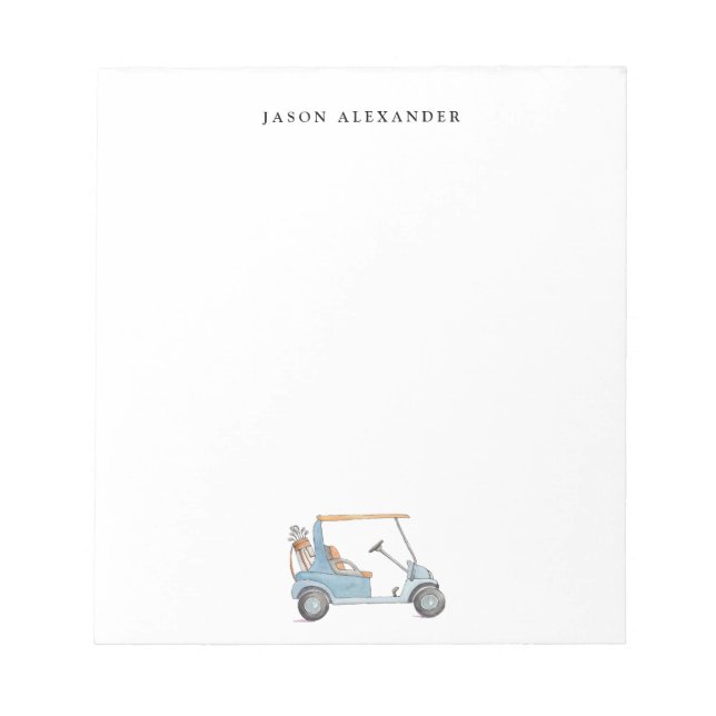 Watercolor Blue Golf cart Personalized  Notepad (Front)
