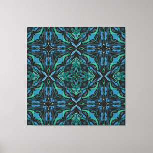 Watercolor Blue Green Azulejo Spanish Tile Canvas Print