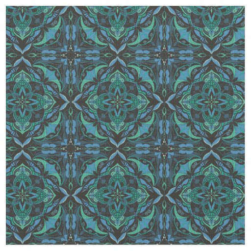 Watercolor Blue Green Azulejo Spanish Tile Fabric