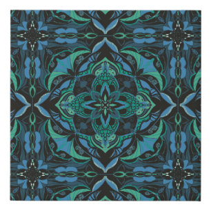 Watercolor Blue Green Azulejo Spanish Tile  Faux Canvas Print