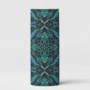 Watercolor Blue Green Azulejo Spanish Tile  Pillar Candle