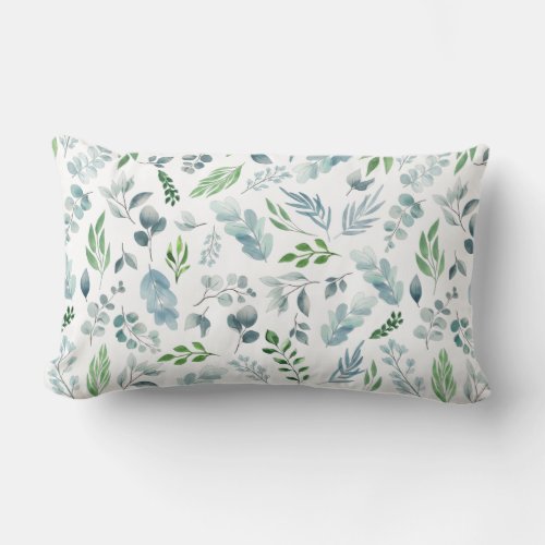 Watercolor Blue Green Botanical Eucalyptus Foliage Lumbar Pillow
