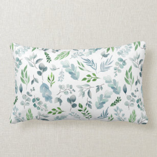 Watercolor Blue Green Botanical Eucalyptus Foliage Lumbar Pillow