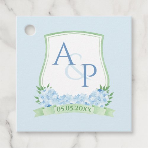 Watercolor Blue Green Crest Monogram Wedding Favor Tags