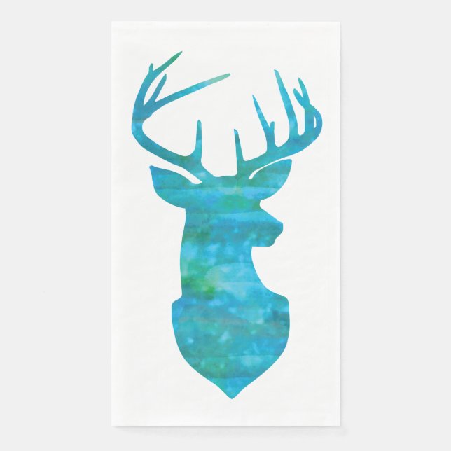 Watercolor Blue Green Deer Paper Guest Towels (Front)