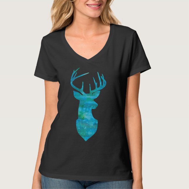 Watercolor Blue Green Deer T-Shirt (Front)