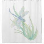 Watercolor Blue Green Dragonfly Art Shower Curtain at Zazzle