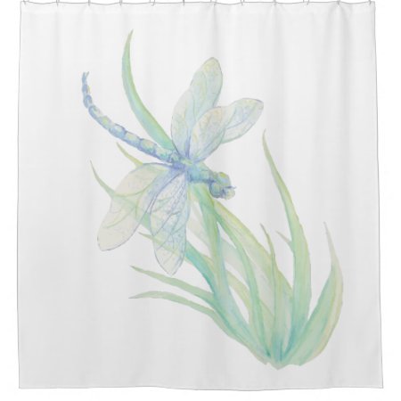Watercolor Blue Green Dragonfly Art Shower Curtain