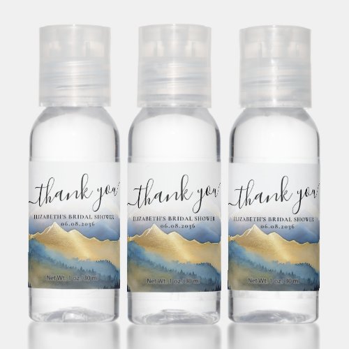 Watercolor Blue Green Gold Mountains Bridal Shower Hand Sanitizer