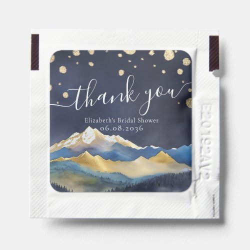 Watercolor Blue Green Gold Mountains Bridal Shower Hand Sanitizer Packet