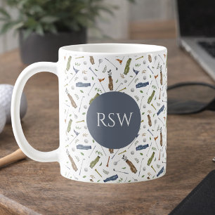 Watercolor Blue Green Golf Pattern Monogram Mug