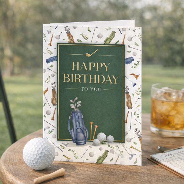Watercolor Blue Green Golf Theme Happy Birthday Card (Creator Uploaded)