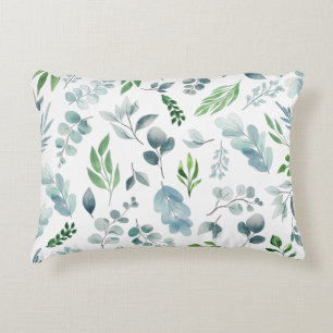 Watercolor Blue Green Leaves Botanical Foliage Accent Pillow