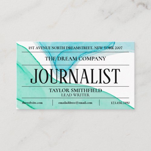 Watercolor Blue Green Newspaper Vintage Business Card