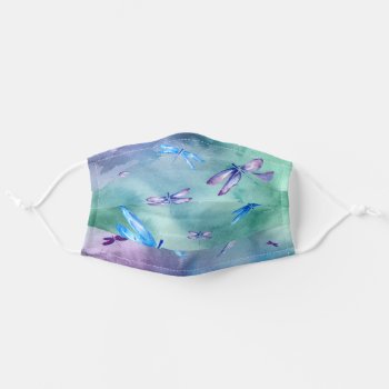 Watercolor Blue Green Purple Pattern Dragonfly Adult Cloth Face Mask by Raphaela_Wilson at Zazzle