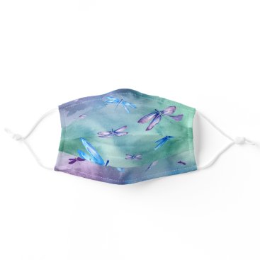 Watercolor Blue Green Purple Pattern Dragonfly Adult Cloth Face Mask