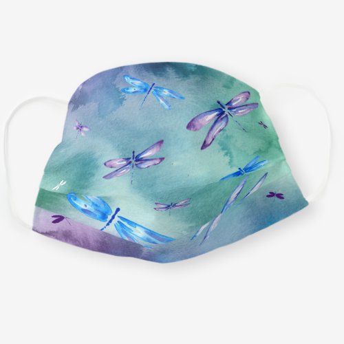 Watercolor Blue Green Purple Pattern Dragonfly Cloth Face Mask