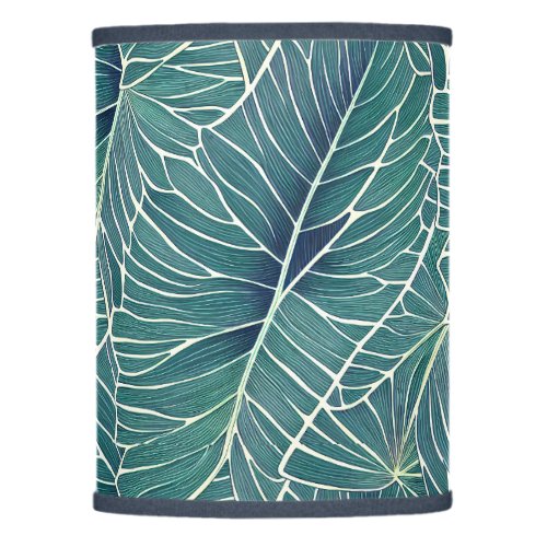 Watercolor Blue Green Teal Tropical Leaves Pattern Lamp Shade