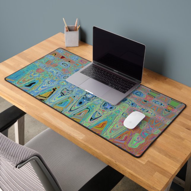 Watercolor Blue Groovy Abstract Retro Atomic Waves Desk Mat (Office 2)