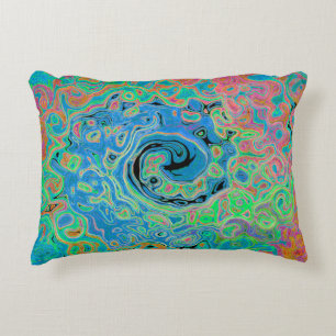 Watercolor Blue Groovy Abstract Retro Liquid Swirl Accent Pillow