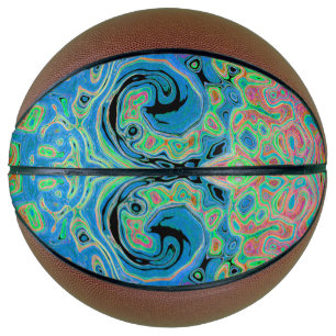 Watercolor Blue Groovy Abstract Retro Liquid Swirl Basketball