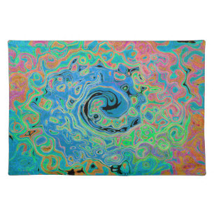Watercolor Blue Groovy Abstract Retro Liquid Swirl Cloth Placemat